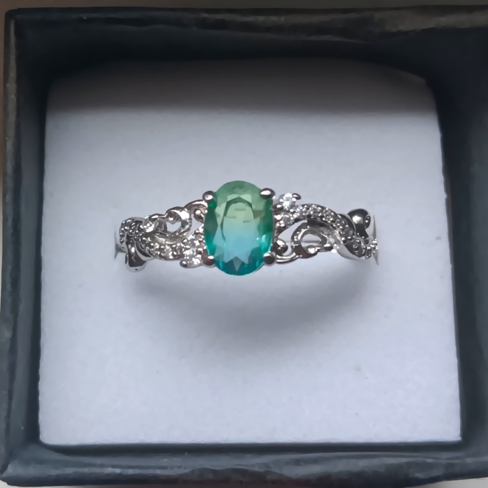 Beautifully Designed Tourmaline CZ Diamond Ring (Size 7)